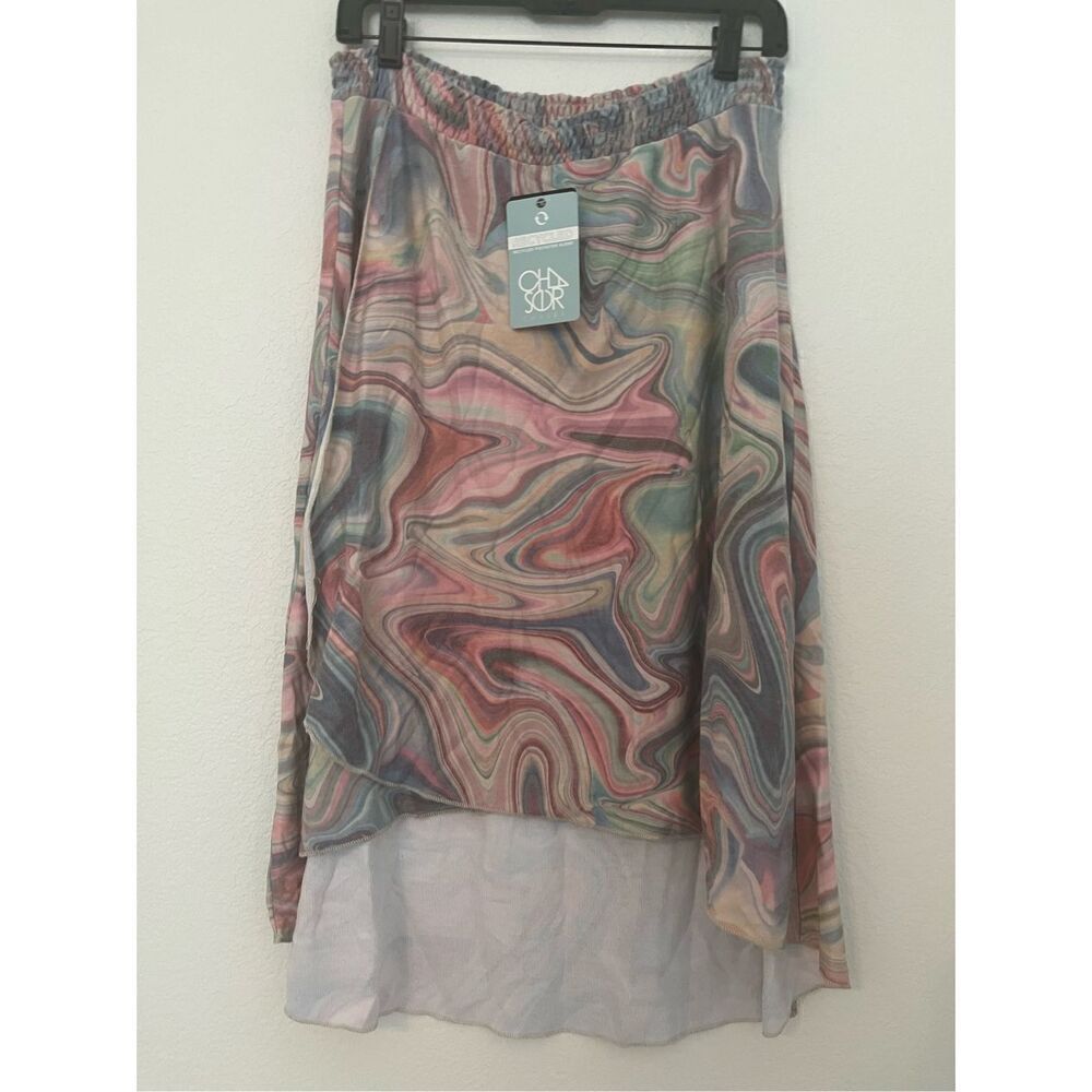 Womens Chaser Recycled Cozy Knit Smocked Hi Lo Circular Flounce Midi Skirt NEW